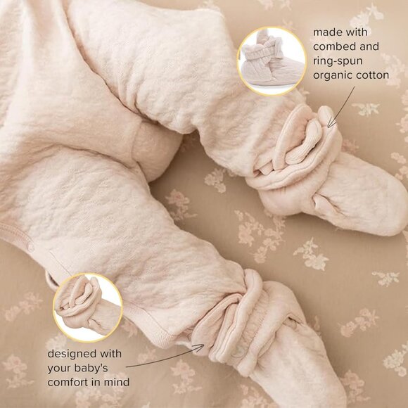 Unisex Newborn Baby Quilted Oat Organic Cotton Essentials Shoes Booties - Picture 4 of 7
